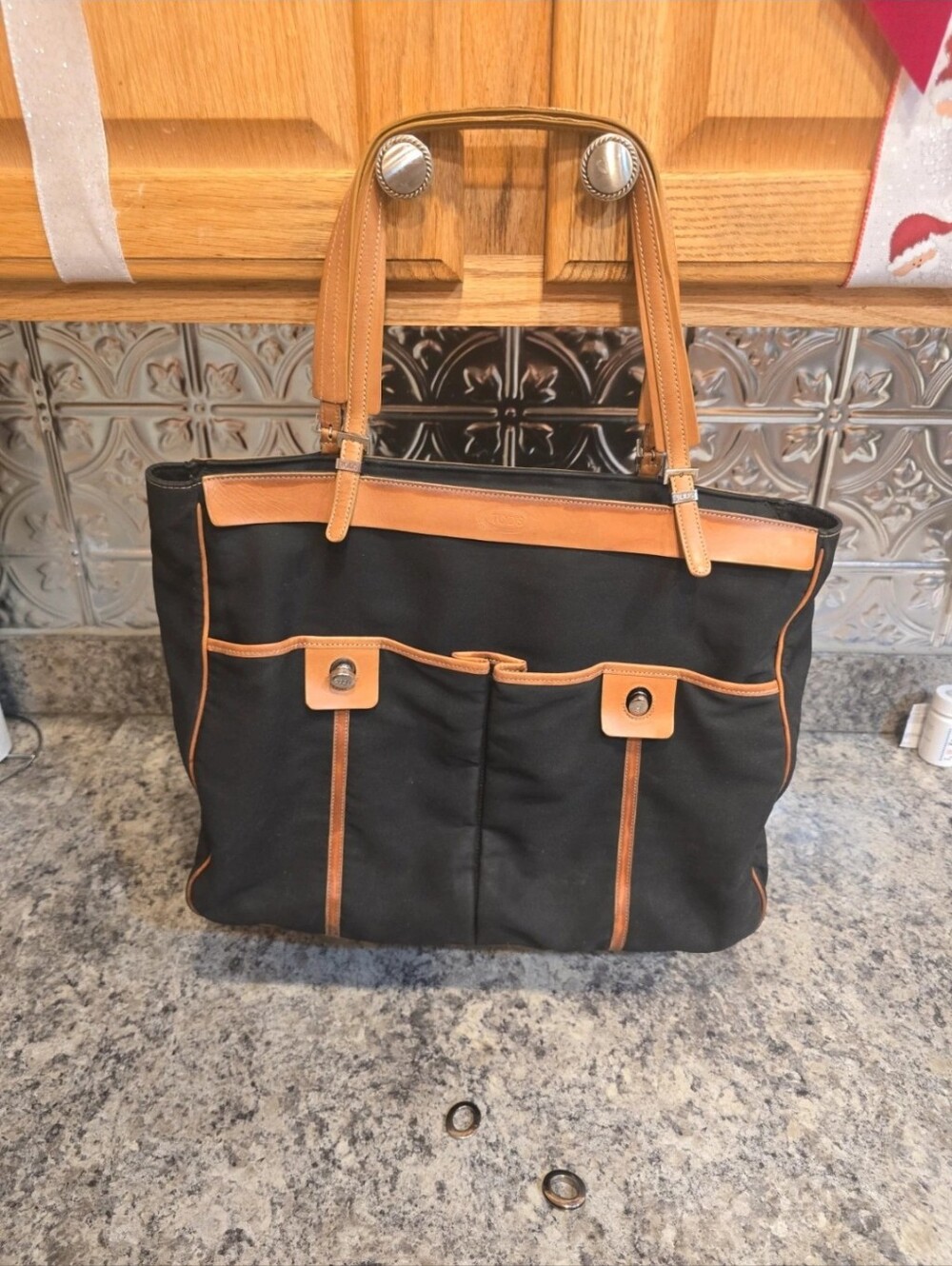 Vintage Tod's Black Nylon and Leather Pocket Tote